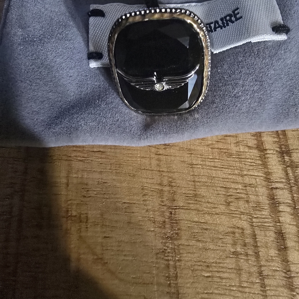 Zadig & Voltaire "Rock" Signet Black and Silver Ring - Picture 2 of 3